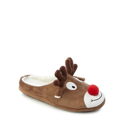 Mantaray Brown reindeer slippers